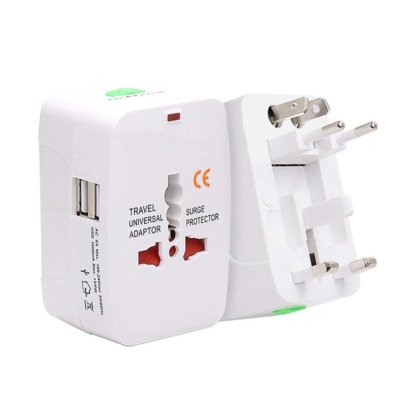 RRTRAVEL 931D Worldwide Travel-Netzteil, Universal-Reiseadapter Netzsteckeradapter mit zwei USB-Anschlüssen für USA EU UK AUS Handy-Laptop-Abdeckungen 150+ Länder